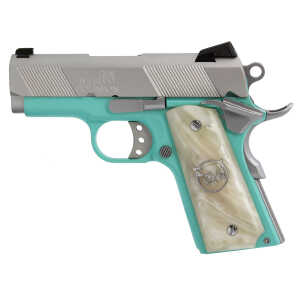 Iver Johnson Arms THRASHERTB9 1911 Thrasher Officer 70 Series 9mm Luger 3.13" 8+1 Tiffany Blue Cerakote Silver Cerakote White Synthetic Pearl Grip