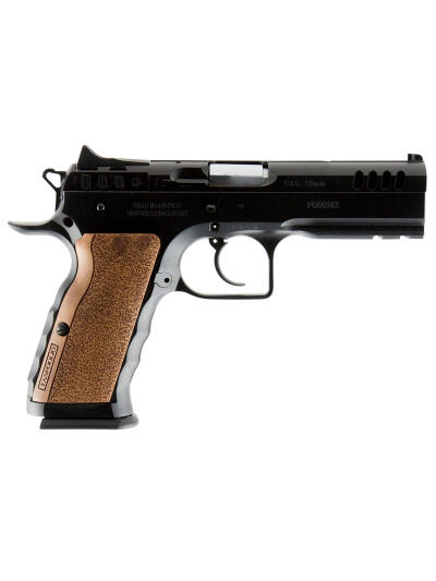 Tanfoglio IFG TFSTOCKI10 Defiant Stock I 10mm Auto Caliber with 4.50" Barrel, 13+1 Capacity, Overall Black Finish Steel, Picatinny Rail/Beavertail Frame, Serrated Slide & Wood Grip