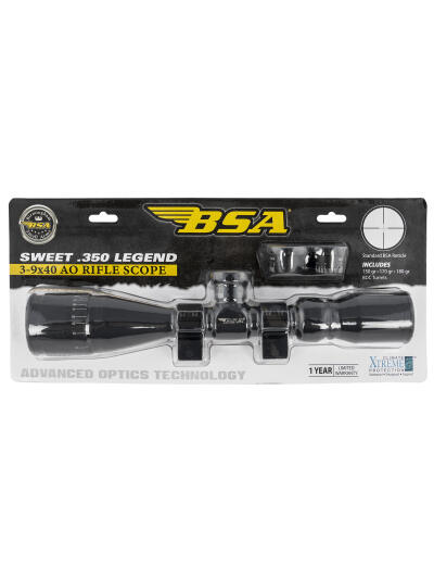 BSA 35039X40AOWRTB Sweet 350 Legend Black Matte 3-9x40mm AO 1" Tube 30/30 Reticle Features Weaver Rings