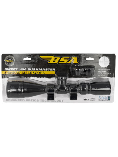 BSA 45039X40AOWRTB Sweet 450 Bushmaster Matte Black 3-9x40mm AO 1" Tube 30/30 Reticle Features Weaver Rings