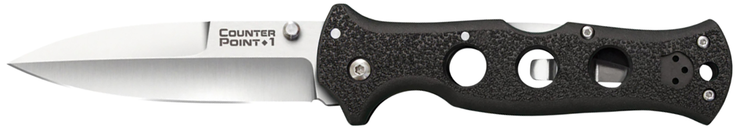 Cold Steel CS10AB Counter Point I 4" Folding Spear Point Plain Satin AUS-10A SS Blade/ Black Griv-Ex Handle Includes Pocket Clip