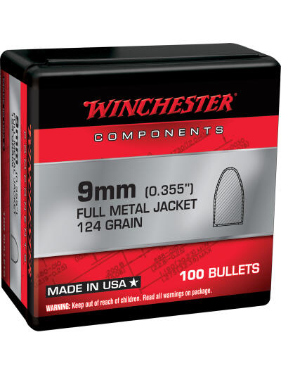 Winchester Ammo WB9MC124X Centerfire Handgun Reloading 9mm 124gr Full Metal Jacket 100 Per Box/10 Case