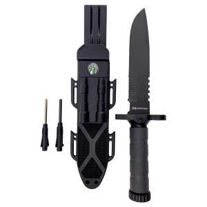Humvee Adventure Gear HMVKFXB02 Next-Gen Survival Knife  7.50" Fixed Sawback Plain Black Stainless Steel Blade Black Textured Rubber Handle Includes Sheath
