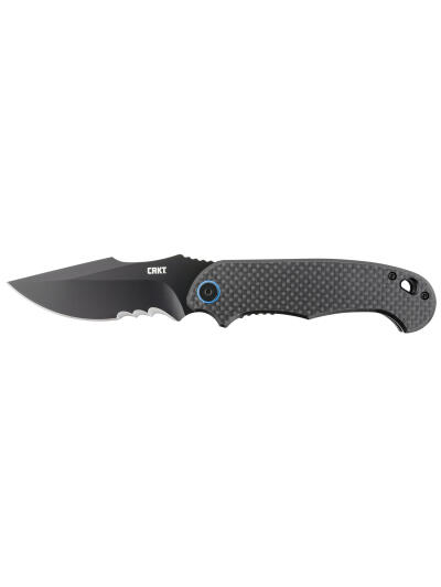 CRKT 7920K P.S.D.  3.63" Folding Recurve Veff Serrated Black EDP 4116 Stainless Steel Blade/ Black w/Blue Backspacer G10/Carbon Fiber Handle Includes Pocket Clip