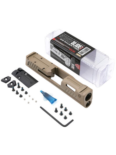 Strike Industries P365-SLIDE-FDE Strike Replacement Slide Flat Dark Earth Stainless Steel with Ports & Optics Cut for Sig P365 Includes Charging Handle