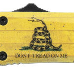 Templar Knife S-DTOM-23-1 Gen II Don't Tread On Me Small 2.69" OTF Plain Black Oxide 440C SS Blade, 4.25" Yellow w/Flag & "Don't Tread On Me" Aluminum Handle, Glass Breaker - Image 1