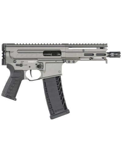 CMMG 94A6867TNG Dissent MK4 9mm Luger 33+1 6.50", Tungsten Gray Rec, Picatinny Brace Adapter, 5.50" M-LOK Handguard, Left Side Charging Handle, Zeroed Linear Comp, Zeroed Drop-In Single Stage Trigger