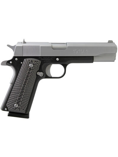 Iver Johnson Arms 1911A1TT 1911 A1  Full Size Frame 45 ACP 8+1 5" Stainless Steel Barrel, Silver Cerakote Serrated Stainless Steel Slide, Black Steel Frame w/Beavertail, Black/Gray G10 Grip