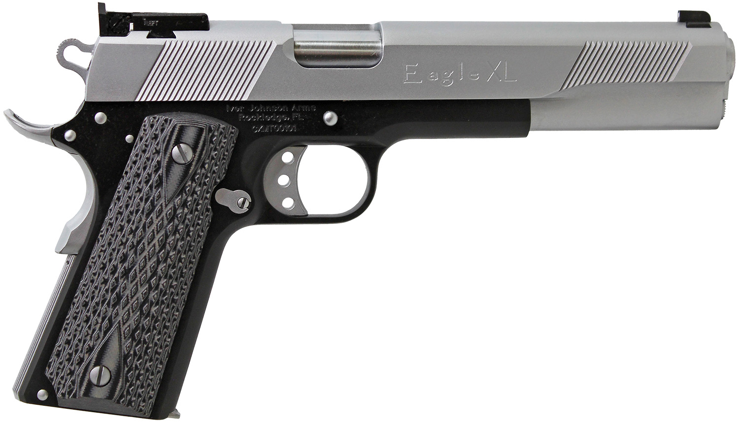 Iver Johnson Arms EAGLEXL45TT Eagle Deluxe 45 ACP 8+1 6" Steel Barrel, Hard Chrome Serrated Steel Slide, Matte Black Steel Frame w/Beavertail, Black/Gray G10 Grip