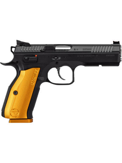 CZ-USA 91248 Shadow 2  9mm Luger 17+1 4.89" Stainless Steel Barrel, Black Nitride Optic Cut/Serrated Slide, Black Steel Frame w/Beavertail & Picatinny Rail, Orange Checkered Aluminum Grip
