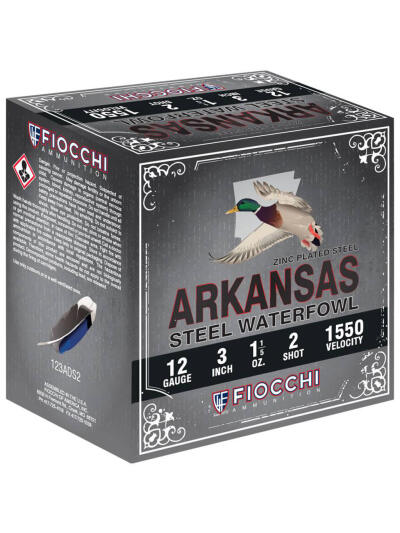 Fiocchi Arkansas Steel Shotgun Ammo 12 ga. 3 in. 1 1/5 oz. 1550 FPS 2 Shot 100 rd.