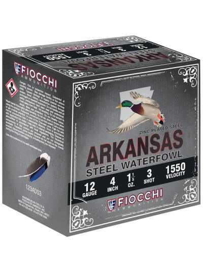 Fiocchi Arkansas Steel Shotgun Ammo 12 ga. 3 in. 1 1/5 oz. 1550 FPS 3 Shot 100 rd.