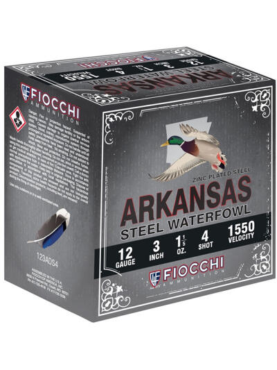 Fiocchi Arkansas Steel Shotgun Ammo 12 ga. 3 in. 1 1/5 oz. 1550 FPS 4 Shot 100 rd.