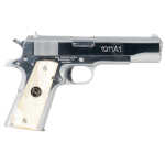 Iver Johnson Arms 1911A138CHRWP 1911 38 Super 8+1 5" Stainless Steel Barrel, Bright Polish Chrome Stainless Steel Serrated Slide, Pearl Grip - Image 1