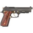 Taurus 1-920151GLD-HW1 92  Full Size Frame 9mm 17+1 5" Matte Black Stainless Steel Barrel, Matte Black Serrated Alloy Steel Slide, Matte Black w/Gold Accents Aluminum Frame w/Picatinny Rail, Wood Grip