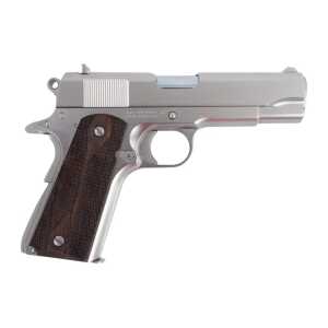 Tisas Arms 10100117 1911 A1 Tank Commander 9mm Luger 9+1 4.25" Stainless Steel Barrel, Nickel Carbon Steel Serrated Slide & Frame w/Beavertail, Walnut Grip - Image 1