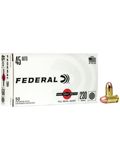 Federal RTP45230 Range & Target  45ACP 230gr Full Metal Jacket 50 Per Box/20 Case