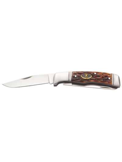 Browning 3220012 Joint Venture  2.88" Folding Drop Point/Spey Point Plain 8Cr13MoV SS Blade Brown Jigged Bone Handle
