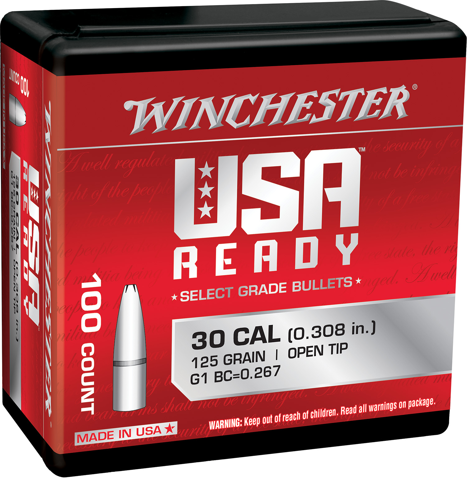 Winchester Ammo WBR30125 Centerfire Rifle 308Win 125gr Open Tip 100 Per Box/10 Case