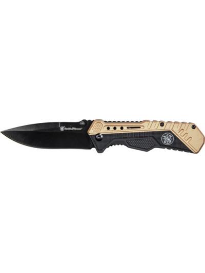S&W KNIFE BLACK/FDE SPRING AST - 3.5" BLACK BLADE RUB/ALUM