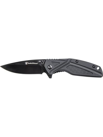 S&W KNIFE BLACK RUBBER 3" BLK - OXIDE BLADE W/POCKET CLIP