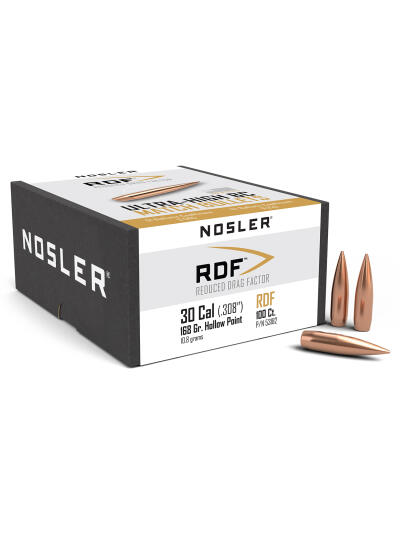 Nosler 53182 RDF Match 30Cal 168gr Hollow Point Boat Tail 100/Box