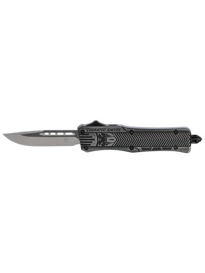 CobraTec Knives SSWCTK1SDNS CTK-1  Small 2.75" OTF Drop Point Plain D2 Steel Blade/Black Stonewashed Aluminum Handle Features Glass Breaker Includes Pocket Clip