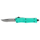 CobraTec Knives STFCTK1SDS CTK-1  Small 2.75" OTF Drop Point Part Serrated D2 Steel Blade/ Tiffany Blue Aluminum Handle Features Glass Breaker Includes Pocket Clip