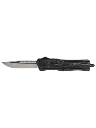 CobraTec Knives MBCTK1MDNS CTK-1  Medium 3" OTF Drop Point Plain D2 Steel Blade/Black Aluminum Handle Features Glass Breaker Includes Side Button