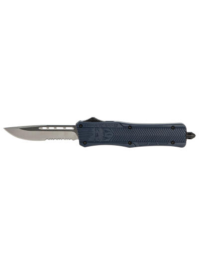 CobraTec Knives MNYCTK1MDS CTK-1  Medium 3" OTF Drop Point Part Serrated D2 Steel Blade/NYPD Blue Aluminum Handle Features Glass Breaker Includes Pocket Clip