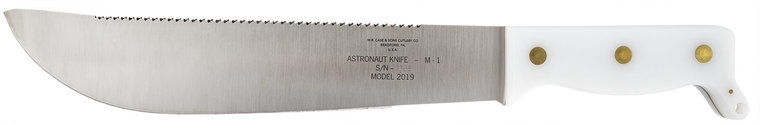 Case 12019 Astronaut M-1 Commemorative 11.75" Fixed Machete Plain/Saw As-Ground High Carbon Steel Blade/Smooth White Synthetic Handle