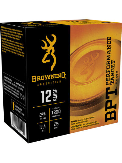 Browning Ammo B193621227 BPT Performance Target Heavy 12Gauge 2.75" 1 1/8oz 7.5Shot 25 Per Box/10 Case