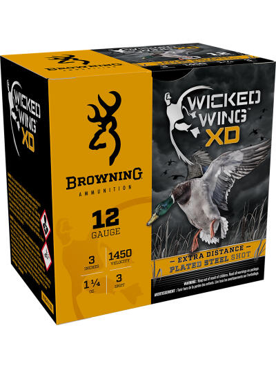 Browning Ammo B193411233 Wicked Wing XD  12Gauge 3" 1 1/4oz 3Shot 25 Per Box/10 Case