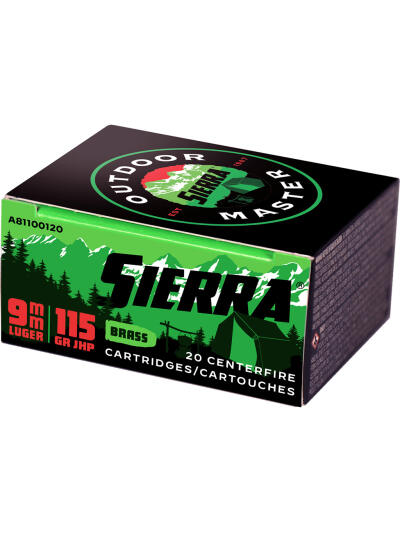 Sierra Outdoor Master Handgun Ammo 9mm 115 gr. JHP 20 rd.