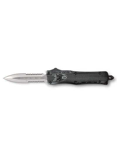 CobraTec Knives SSWCTK1SDAG2SS CTK-1  2.75" OTF Part Serrated D2 Steel Blade/Stonewashed Aluminum Handle Features Glass Breaker Includes Pocket Clip
