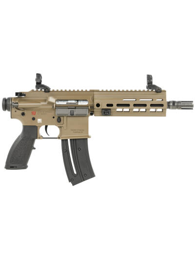 HK 81000530 416  Sports South Exclusive 22 LR 20+1 8.50" Black Steel Threaded Barrel, Flat Dark Earth Aluminum w/M-LOK & Picatinny Rail Receiver, Black Polymer Grip, Right Hand