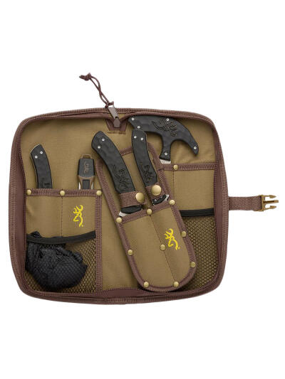 Browning 3220422B Primal Combo  Fixed Bone Saw/Caper/Gut Tool/Sharpening Tool/Skinner 8Cr13MoV SS Blade, Black Polymer w/Rubber Overmold Handle, 6 Piece Set, Includes Case/Gloves