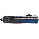 Templar Knife MBTB131 Gen II Back The Blue Slim 3.43" OTF Dagger Plain Black Oxide Stonewashed 440C SS Blade, 5.05" Black & White w/Blue Line Aluminum Handle, Glass Breaker