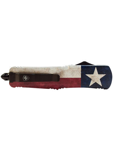Templar Knife LCAP331 Gen II Captain Large 3.50" OTF Drop Point Plain Black Oxide Stonewashed 440C SS Blade, 5.25" Red/White/Blue w/Star Aluminum Handle Glass Breaker