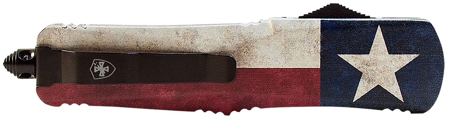 Templar Knife LCAP331 Gen II Captain Large 3.50" OTF Drop Point Plain Black Oxide Stonewashed 440C SS Blade, 5.25" Red/White/Blue w/Star Aluminum Handle Glass Breaker