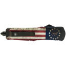 Templar Knife MBRF331 Gen II Betsy Ross Flag Slim 3.43" OTF Drop Point Plain Black Oxide Stonewashed Black 440C SS Blade, 5.05" Betsy Ross Flag Aluminum Handle Glass Breaker