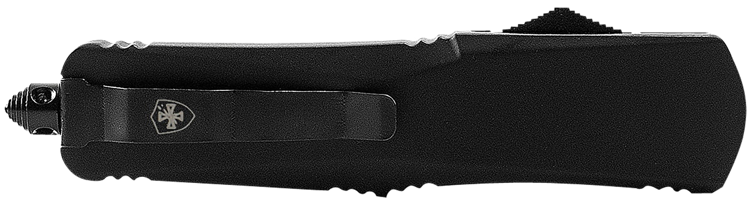 Templar Knife LBR331 Gen II Large 3.50" OTF Drop Point Plain Black Oxide Stonewashed 440C SS Blade, 5.25" Black Aluminum/Rubber Handle, Glass Breaker