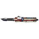 Templar Knife STX531 Gen II Texan Small 2.25" OTF Tanto Part Serrated Black Oxide Stonewashed 440C SS Blade, 4.31" Texas Flag Aluminum Handle, Glass Breaker