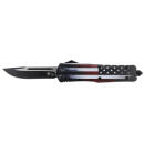 Templar Knife LUS331 Gen II US Flag Large 3.50" OTF Drop Point Plain Black Oxide Stonewashed 440C SS Blade, 5.25" US Flag Aluminum Handle, Glass Breaker