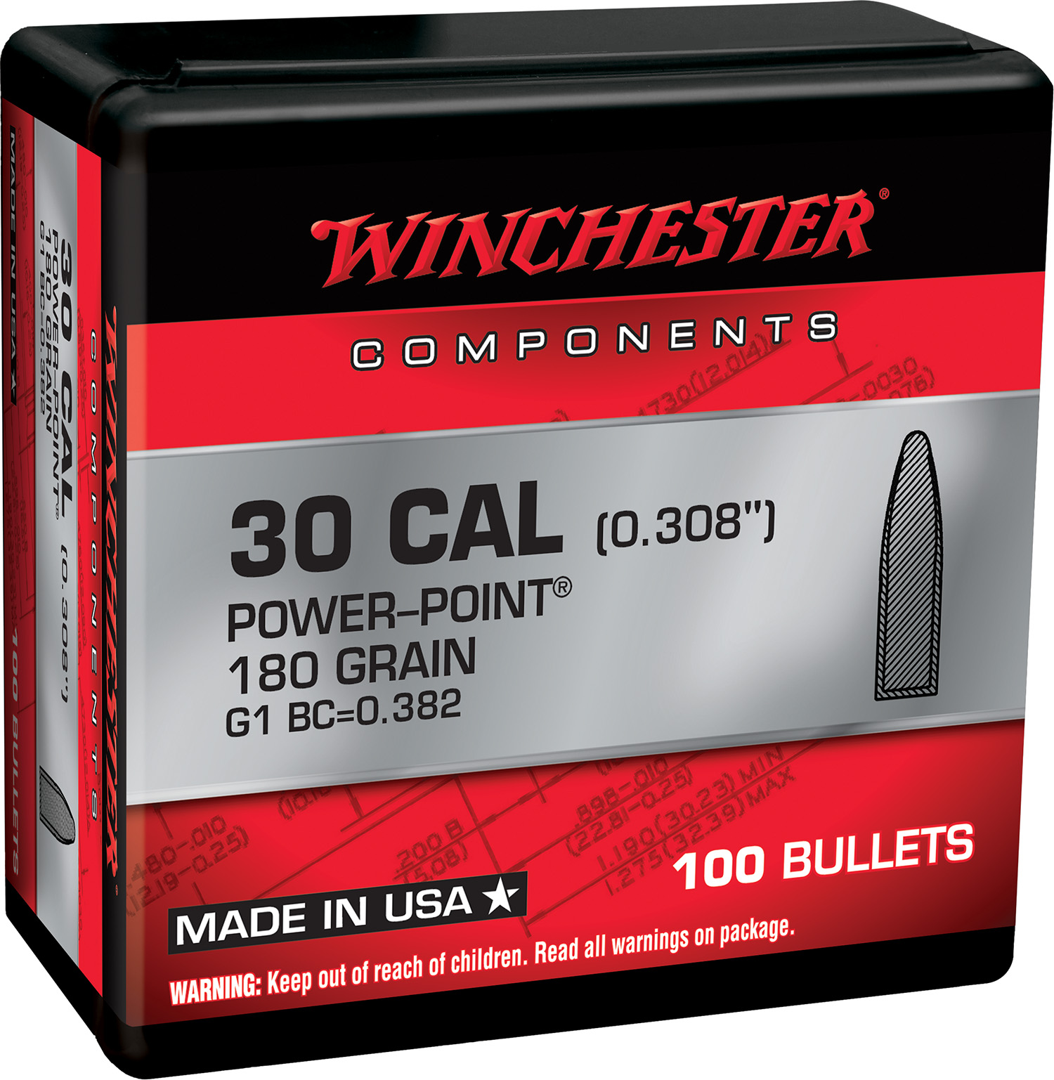 Winchester Ammo WB308P180X Centerfire Rifle 308Win 180gr Power Point 100 Per Box/10 Case
