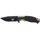 Smith & Wesson Knives SWP13BSCP M&P  3.50" Folding Drop Point Part Serrated Stonewashed 8Cr13MoV SS Blade/Black & Tan Aluminum Handle Includes Pocket Clip