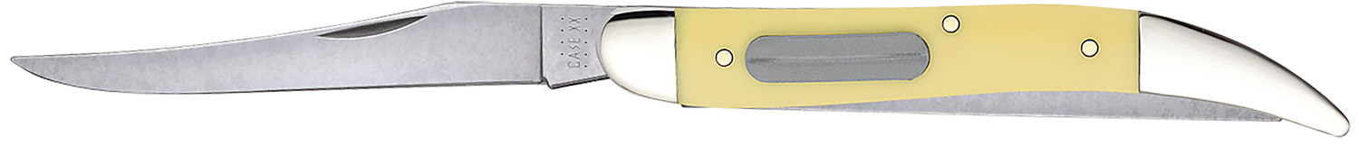 Case 00120 Fishing 3.40" Folding Clip/Fish Scaler Plain/Serrated Tumble Polish Tru-Sharp SS Blade/ Yellow Synthetic Handle