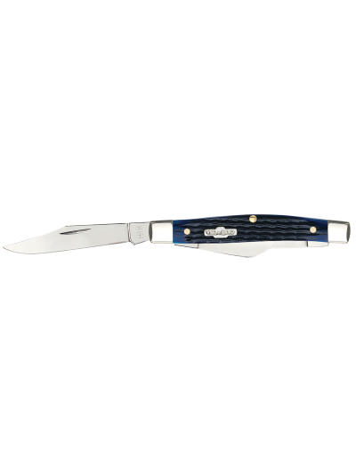 Case 02806 Stockman  Medium 2.42"/1.58"/1.57" Folding Clip/Sheepsfoot/Pen Plain Mirror Polished Tru-Sharp SS Blade/Rogers Corn Cob Jigged Blue Bone Handle