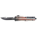 Templar Knife LWUS331 Gen II Wood US Flag Large 3.50" OTF Drop Point Plain Black Oxide Stonewashed 440C SS Blade, 5.25" Painted Wood Grain US Flag Aluminum Handle, Glass Breaker