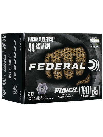 Federal PD44SP1 Punch Personal Defense 44S&W Spl 180gr Jacketed Hollow Point 20 Per Box/10 Case